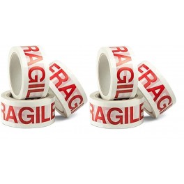 Nastro adesivo da imballaggio stampato fragile, per pacchi, trasloco e spedizioni. Confezione da 6 rotoli 48 mm x 132 mt